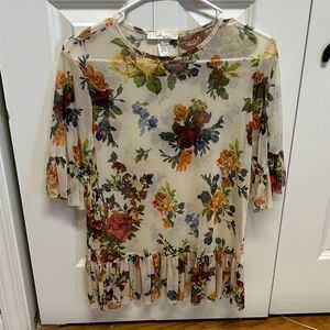 Gaze Floral Sheer Top with Ruffle Hem